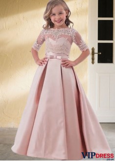 Satin A Line Floor-Length Flower Girl Dress for Weddings UK
