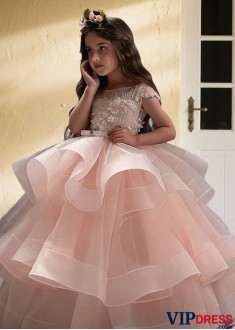 Floor Length Pink Princess Tulle Girl Dress