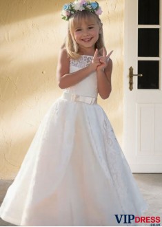 Lace Flower Girl Dress | A Line Floor Length Wedding Dress for Girls