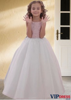 White Tulle A-Line Flower Girl Dresses with Beading UK