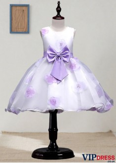 Purple Flora Organza Ball Gown Knee Length Flower Girl Dress for Wedding