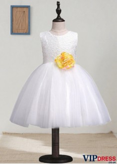 White Tulle & Lace Flower Girl Dresses – Ball Gown for Wedding