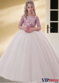 Lace Flower Girl Dress – Floor-Length Ball Gown for Weddings & Special Occasions