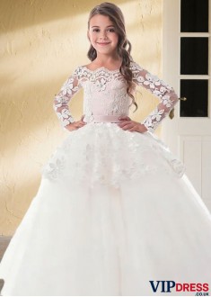 Floor-Length White Flower Girl Ball Gown