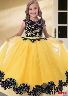 Charming Yellow Tulle Floor-Length Flower Girl Dress for Wedding & Party