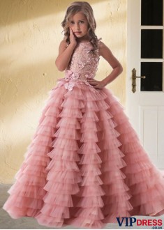 Floor-Length Pink Flower Girl Dress