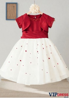 Tulle & Taffeta Flower Girl Dress – Knee-Length Ball Gown for Weddings & Parties