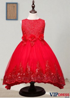 Red Lace and Tulle Ball Gown Flower Girl Dresses Elegant