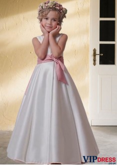 White Satin Floor Length Flower Girl Dress – Elegant Wedding Outfit