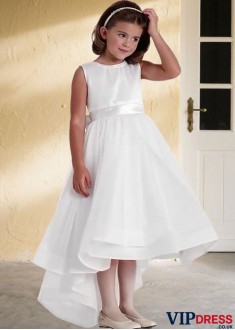 White Tulle Hi-Lo A-Line Flower Girl Dresses UK Sale
