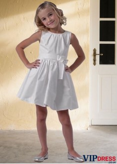 Elegant White A-Line Knee Length Flower Girl Dress – Perfect for Weddings