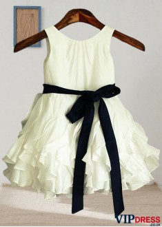 Elegant White Taffeta Ball Gown Flower Girl Dress – Knee-Length Princess Style