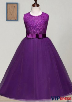 Purple Tulle & Lace Ball Gown Floor-Length Flower Girl Dress