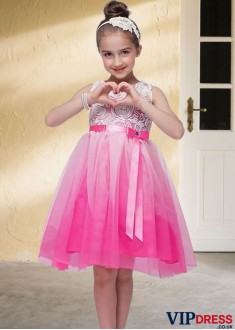 Pink Ball Gown Knee Length Flower Girl Dress – Party & Wedding Outfit