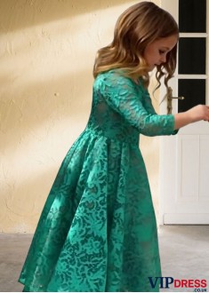 A-Line Green Lace Flower Girl Dress – Classic Lace Wedding Party Dress