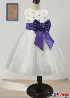 Sequin Tulle & Satin Flower Girl Dress – Ball Gown Floor-Length