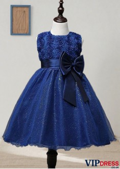 Organza & Satin Tea Length Flower Girl Dress – Elegant Party Outfit