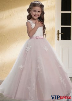 Flower Girl Dress | Tulle & Lace Ball Gown Floor-Length Princess Style
