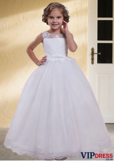 Floor-Length White A-Line Flower Girl Dress