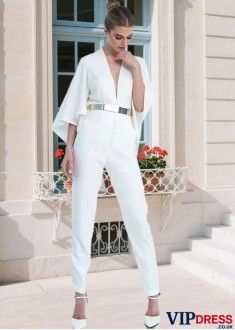 Shop White Satin V-Neck Straight Outfit – Ankle Length Formal Suits