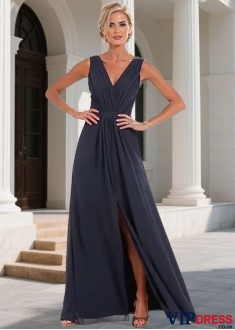 V-Neck Sleeveless Full-Length A-Line Chiffon Bridesmaid Dress