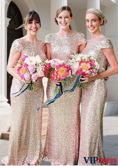 Sequined Bridesmaid Dresses Sleeveless Full Length Sheath Gown