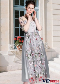 Elegant Embroidery Women Party Dress – A Line Gown with Half Sleeves