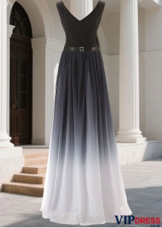 Chiffon Women Evening Dress – Long A Line V Neck Formal Gown