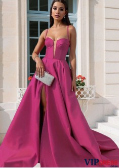 Elegant A-Line Satin Spaghetti Strap Prom Dress – Sleeveless Floor-Length Evening Gown UK