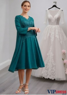 Knee-Length Mother of the Bride Dress with Jacket and Short Sleeves