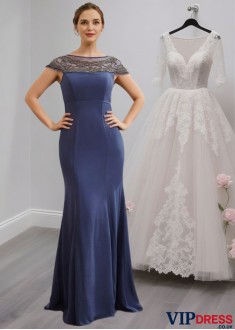 Chiffon Mother of the Bride Dress with Beading and Cap Sleeves