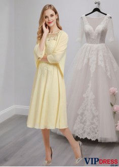 Tea-Length Chiffon A-Line Mother of the Bride Dress with Jacket and Lace
