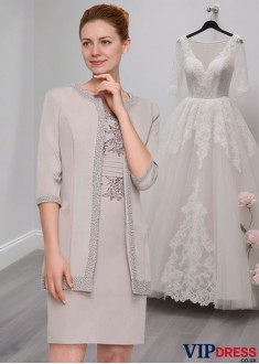 Elegant Satin Mother of the Bride Dress with Jacket and Applique