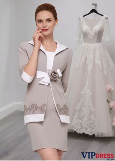 Short Satin Sheath Mother of the Bride Dress with Lace and Floral